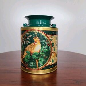 VTG Giftco Birds of Paradise Milk Can Tin Christmas Holly Berries Green Empty